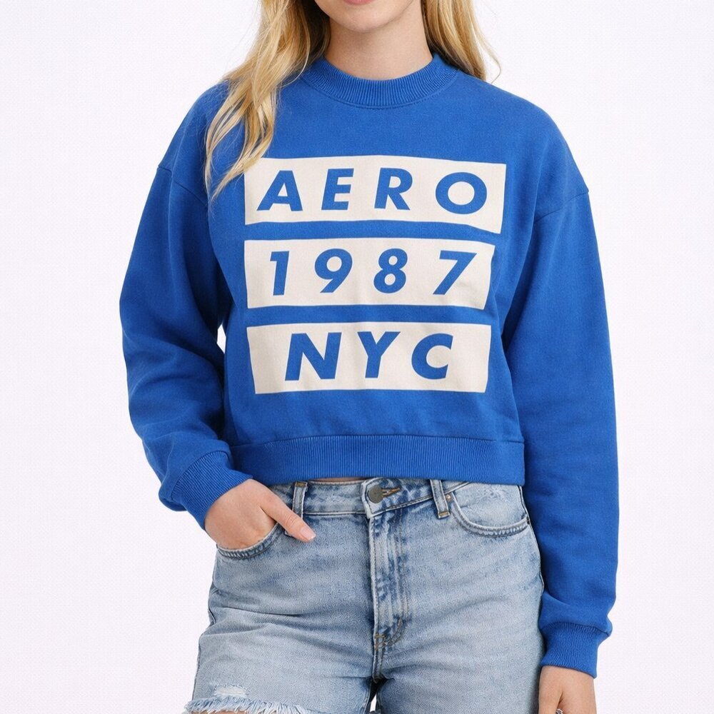 Aeropostale 1987 NYC Sweater Youth Small Blue Crewneck Sweatshirt Pullover